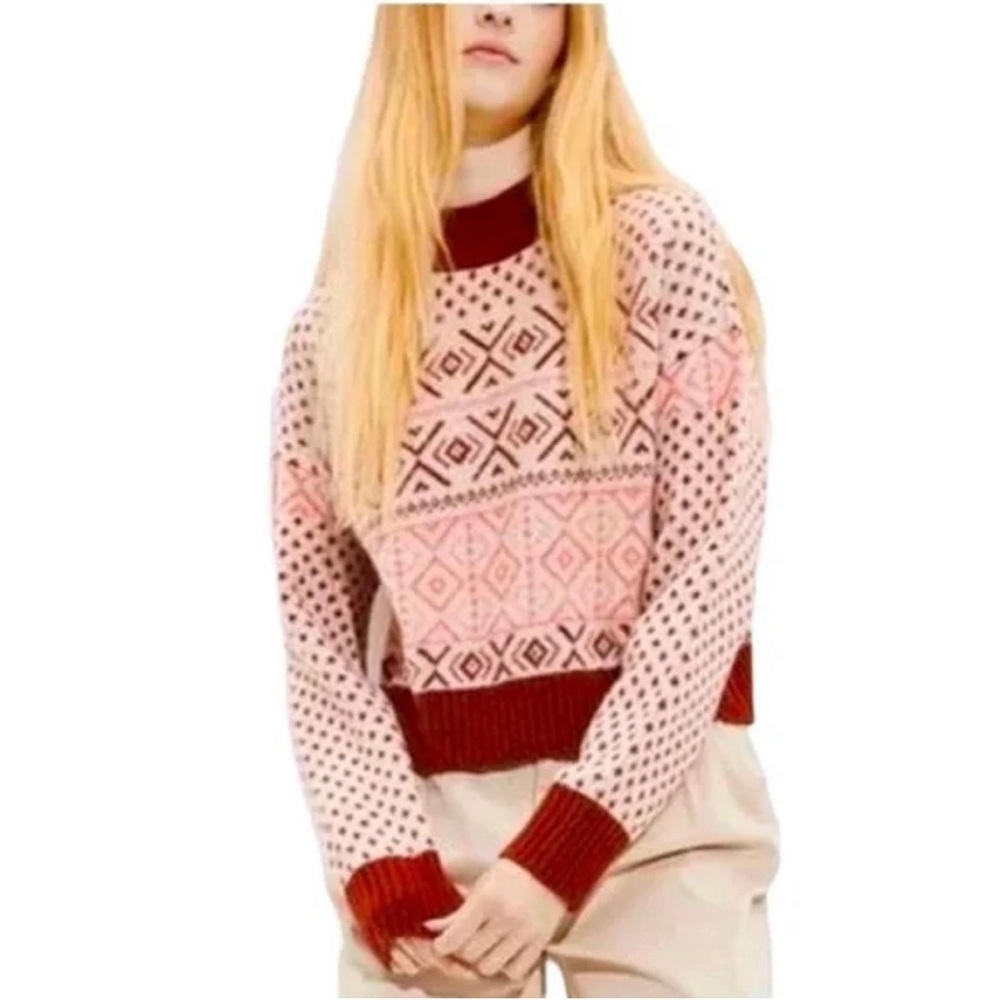 American Eagle Outfitter Fair Isle Mock Neck Cropped Sweater